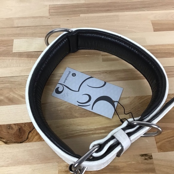 Madcow Ecru black genuine leather contemporary country vibe dog collar handmade - Picture 5 of 15